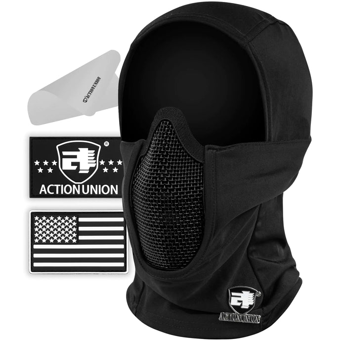 ACTIONUNION Tactical Airsoft Balaclava Mesh Mask Set (Black)