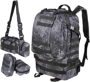 55L 600D Tactical Army Rucksacks Molle Backpack Camping Outdoor Hiking Trekking Traveling Bag Black Pythons Grain