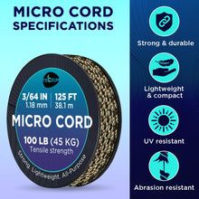 TECEUM Micro Paracord – 1.18 mm X 125 ft – Micro Utility Cord – Thin Braided Paracord Rope – Best for Crafting, DIY Projects, Fishing, Camping – Wind Chime Replacement – Survival Strong String