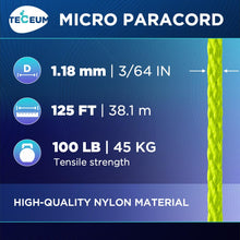 TECEUM Micro Paracord – 1.18 mm X 125 ft – Micro Utility Cord – Thin Braided Paracord Rope – Best for Crafting, DIY Projects, Fishing, Camping – Wind Chime Replacement – Survival Strong String