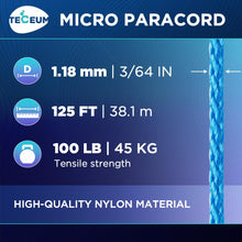 TECEUM Micro Paracord – 1.18 mm X 125 ft – Micro Utility Cord – Thin Braided Paracord Rope – Best for Crafting, DIY Projects, Fishing, Camping – Wind Chime Replacement – Survival Strong String