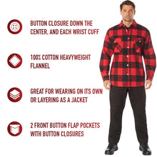 Rothco Buffalo Plaid Flannel Long Sleeve Shirt – Casual Button-Down with Heavyweight 8-oz Cotton Material