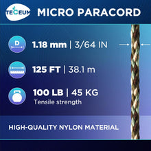 TECEUM Micro Paracord – 1.18 mm X 125 ft – Micro Utility Cord – Thin Braided Paracord Rope – Best for Crafting, DIY Projects, Fishing, Camping – Wind Chime Replacement – Survival Strong String