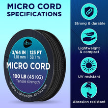 TECEUM Micro Paracord – 1.18 mm X 125 ft – Micro Utility Cord – Thin Braided Paracord Rope – Best for Crafting, DIY Projects, Fishing, Camping – Wind Chime Replacement – Survival Strong String