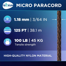 TECEUM Micro Paracord – 1.18 mm X 125 ft – Micro Utility Cord – Thin Braided Paracord Rope – Best for Crafting, DIY Projects, Fishing, Camping – Wind Chime Replacement – Survival Strong String