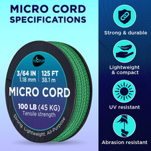 TECEUM Micro Paracord – 1.18 mm X 125 ft – Micro Utility Cord – Thin Braided Paracord Rope – Best for Crafting, DIY Projects, Fishing, Camping – Wind Chime Replacement – Survival Strong String