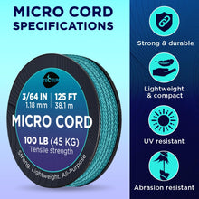 TECEUM Micro Paracord – 1.18 mm X 125 ft – Micro Utility Cord – Thin Braided Paracord Rope – Best for Crafting, DIY Projects, Fishing, Camping – Wind Chime Replacement – Survival Strong String