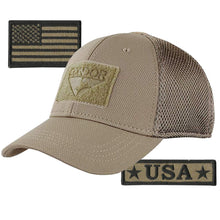 Condor MESH Fitted Tactical Cap Bundle - U.S.A. & USA Flag Patch - Choose Size