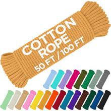 TECEUM 500lb Cotton Rope 3/16” (5 mm) – 50 FT | 100 FT– Strong All-Purpose Braided Rope – Natural Cotton – for Crafting, Сamping, Clothes Line, DIY, Indoor & Outdoor Use – Natural