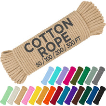 TECEUM 500lb Cotton Rope 3/16” (5 mm) – 50 FT | 100 FT– Strong All-Purpose Braided Rope – Natural Cotton – for Crafting, Сamping, Clothes Line, DIY, Indoor & Outdoor Use – Natural