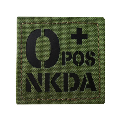 Infrared IR O POS NKDA O+ Blood Type Tactical Patch 2x2 Inch Medical Patch with Hook and Loop (OD Green)