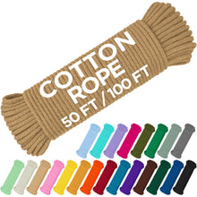 TECEUM 500lb Cotton Rope 3/16” (5 mm) – 50 FT | 100 FT– Strong All-Purpose Braided Rope – Natural Cotton – for Crafting, Сamping, Clothes Line, DIY, Indoor & Outdoor Use – Natural