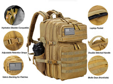 LHI Military Tactical Backpack for Men and Women 45L Army 3 Days Assault Pack Bag Large Rucksack with Molle System - Black