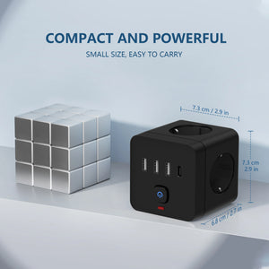7-in-1 EU Power Strip, Power Strip Surge Protector 3 AC Outlets 3 USB