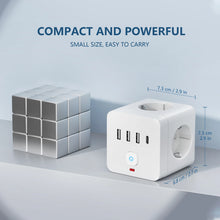 7-in-1 EU Power Strip, Power Strip Surge Protector 3 AC Outlets 3 USB