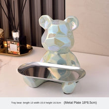 Geometric Bear Statue With Tray Storage, Ceramic Plating Piggy Bank,