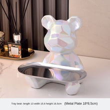 Geometric Bear Statue With Tray Storage, Ceramic Plating Piggy Bank,
