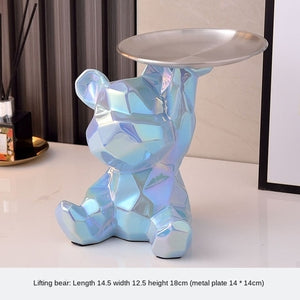 Geometric Bear Statue With Tray Storage, Ceramic Plating Piggy Bank,