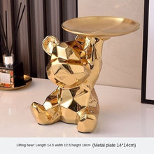 Geometric Bear Statue With Tray Storage, Ceramic Plating Piggy Bank,