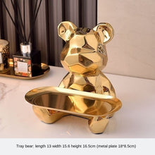 Geometric Bear Statue With Tray Storage, Ceramic Plating Piggy Bank,