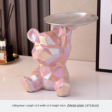 Geometric Bear Statue With Tray Storage, Ceramic Plating Piggy Bank,