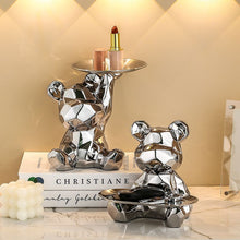 Geometric Bear Statue With Tray Storage, Ceramic Plating Piggy Bank,