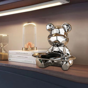 Geometric Bear Statue With Tray Storage, Ceramic Plating Piggy Bank,