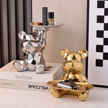 Geometric Bear Statue With Tray Storage, Ceramic Plating Piggy Bank,