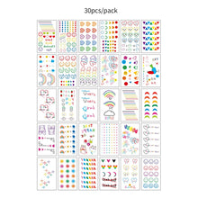 30pcs Temporary Tattoos for Children Unicorn Mermaid Car Fruit Cartoon