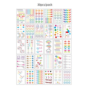 30pcs Temporary Tattoos for Children Unicorn Mermaid Car Fruit Cartoon
