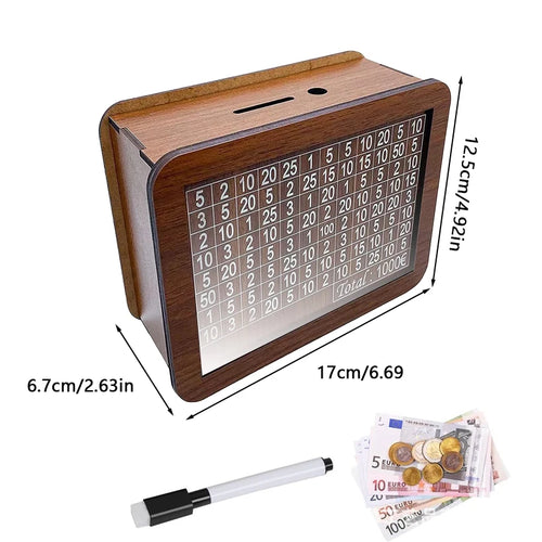 Money Box Wooden Piggy Bank Money Container for Cash Saving Treasure