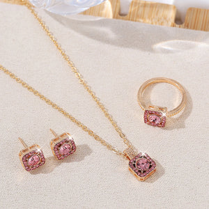 1PC Luxury Cube Jewelry Set, Women's Elegant Necklace, Earrings & Ring