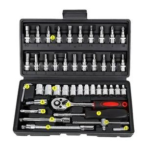 46pcs Ultimate Auto Marine Tool Kit with Socket Wrench Ratchet Set and