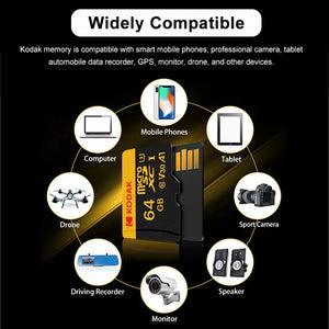 KODAK Micro SD 512GB 256GB Memory Card UP TO 100MB/s C10 U3 32GB 64GB