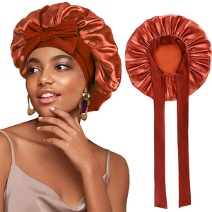 New Satin Solid Sleeping Hat With Stretchy Tie Band Elastic For Women