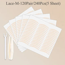 240Pcs Double Fold Eyelid Tape Sticker Lace Nature Clear Beige Stripe