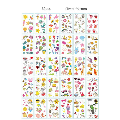 30pcs Temporary Tattoos for Children Unicorn Mermaid Car Fruit Cartoon