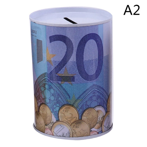 Euro Dollar Money Box Safe Cylinder Piggy Bank Banks For Coins Deposit