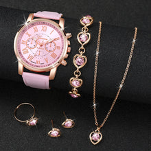 5PCS/Set Fashion Women Watch Rhinestone Heart Jewelry Set Geneva Watch
