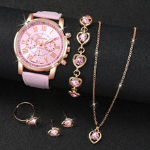 5PCS/Set Fashion Women Watch Rhinestone Heart Jewelry Set Geneva Watch