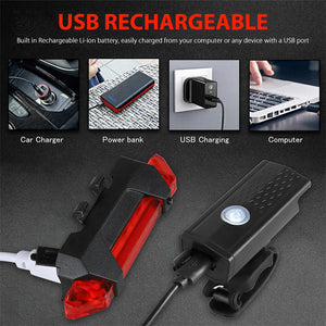 Bike Light Set Front Light with Taillight USB Rechargeable Easy to