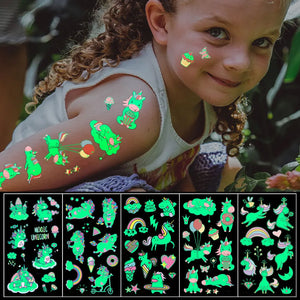5pcs Green Luminous Glow Cute Unicorn Waterproof Temporary Tattoo