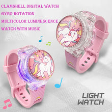 Fashion Creative Gyro Turntable Unicorn Light up Watch Students Watch