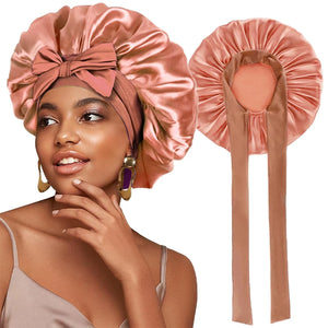 New Satin Solid Sleeping Hat With Stretchy Tie Band Elastic For Women