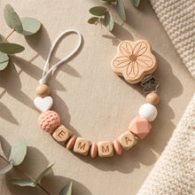 Personalized Pacifier Clip Custom Name Baby Teether Holder BPA Free Silicone Beads Wood Cat Dummy Chain Soother Clip Shower Gift