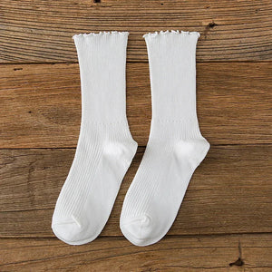1 Pair Women's Lace Trim Ruffle Socks Cotton Stacked Socks Mid Calf