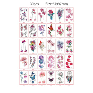 30pcs Temporary Tattoos for Children Unicorn Mermaid Car Fruit Cartoon