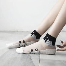 5Pairs Black and white cat women's socks, glass fiber breathable sweat