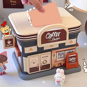 Portable Store Shaped Money Box Plastic Key Lock Cash Box Students