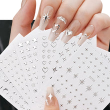 6 Sheets Metal Silver Nail Stickers Metallic 3D Star Nail Art Stickers
